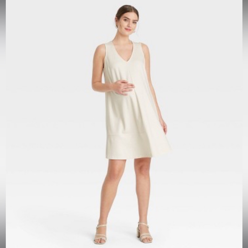 The Nines by HATCH™ Sleeveless Ponte Maternity Dress in Cream - Size Medium